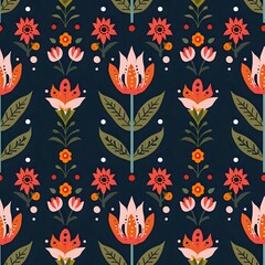 Obraz premium Bold and Vibrant Tropical Flower Geometric Pattern in Pink and Blue