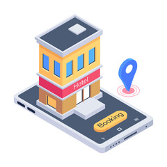 Latest isometric icon of online hotel booking 

