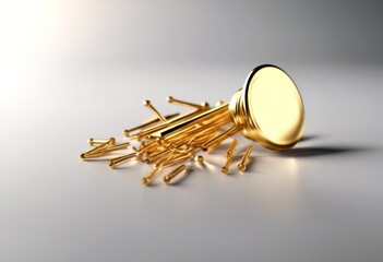 3d push background pin rendering gold transparent drawing attach thumbtack paper note board needle