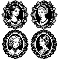 set of highly detailed 20 girl in vintage cameo