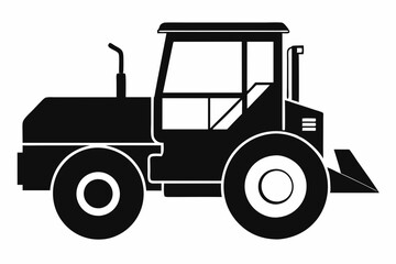 construction vehicle Drum Roller black silhouette vector art illustration on white background