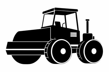 construction vehicle Drum Roller black silhouette vector art illustration on white background