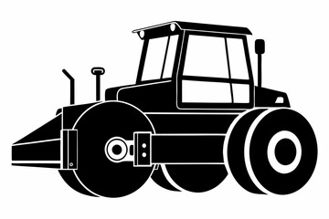 construction vehicle Drum Roller black silhouette vector art illustration on white background