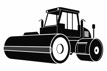 construction vehicle Drum Roller black silhouette vector art illustration on white background