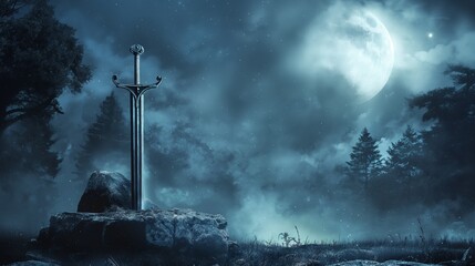 Naklejka premium A Sword in the Moonlight