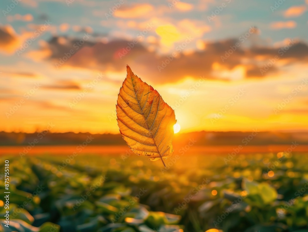 Sticker Sunset with lone leaf