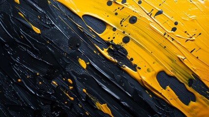 Abstract Oil Paint Brushstrokes in Black and Yellow