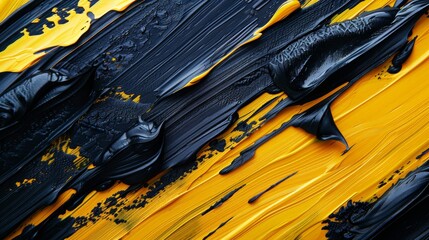 Abstract Oil Paint Brushstrokes in Black and Yellow