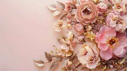 Delicate Pink and Gold Floral Arrangement.