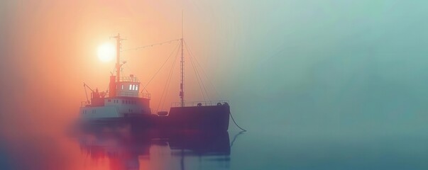 Fototapeta premium Lightship in a foggy harbor Triadic Color Scheme