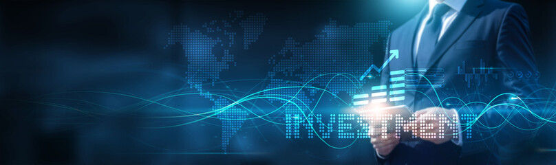 Businessman using tablet on global network connection on investment and finance with financial data and development of strategies. Technology and investment management. Analysis and insights.