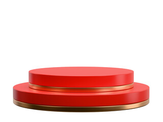 Luxury gold and red pedestal background stage podium with empty golden 3d product platform presentation display or modern premium cosmetic template stand and advertising backdrop studio round showcase