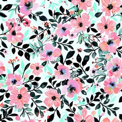 Watercolor Floral Pattern with Blue Background and Modern Style
