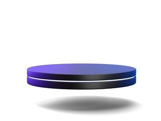 Black Pedestal of platform display with neon modern stand podium on white room background. Blank Exhibition stage backdrop or empty product shelf. 3D rendering.