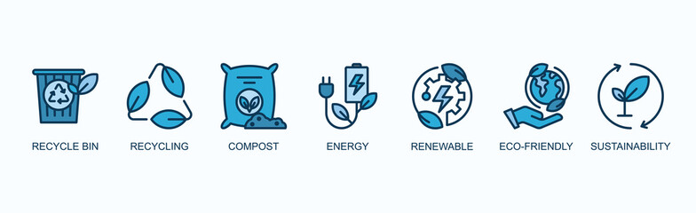 Sustainable Business Practices Banner Web Icon Vector Illustration Concept With Recycle Bin, Recycling, Compost, Energy, Renewable, Eco Friendly, Sustainability