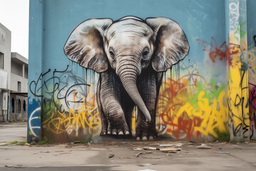Fototapeta premium baby elephant, Street Art 