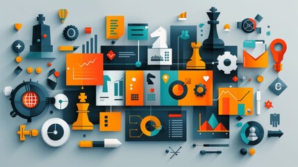 A sleek illustration of a business strategy, including elements like a chessboard, financial reports, and strategic planning icons, representing corporate decision-making.