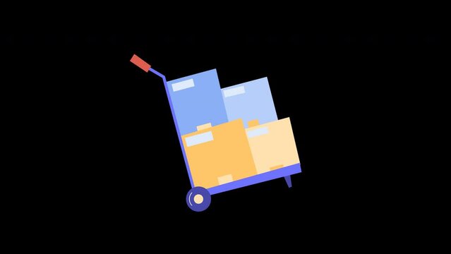 hand trolley animation with looping , 4k resolution, and Alpha Channel. flat illustration hand drawn style
