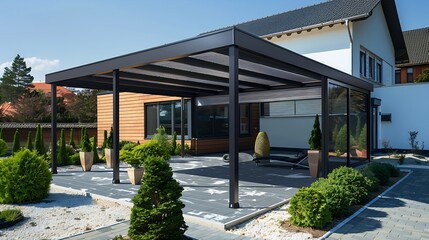 modern carport attached to residential home with stylish architectural design