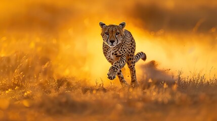 Cheetah sprinting savanna golden sunset powerful fast predator wildlife nature