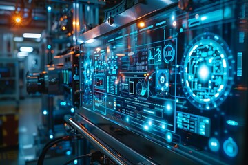 futuristic smart factory with augmented reality interface and industrial automation