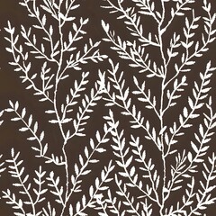 Obraz premium Brown Background with Elegant White Branches and Small Oval Leaves