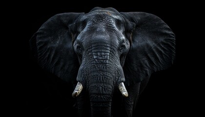 Obraz premium A majestic elephant stands in the darkness, its eyes shining with intelligence and strength