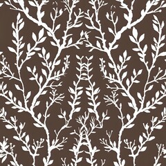 Fototapeta premium Brown Background with White Branches and Leaves