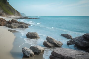 Obraz premium Paradise. View of beautiful beach and rocks
