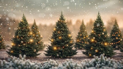 Fototapeta premium Glowing Christmas Trees in a Snowy Forest
