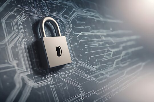 Cybersecurity Concept with Digital Padlock, Data Protection, and Secure Network Streams