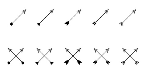 Arrow weapons, arrows in cross icons collection.