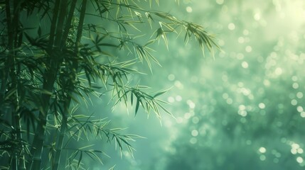 Green Bamboo Forest in Soft Morning Light,  Peaceful Nature Scene