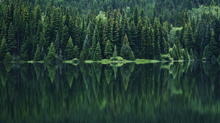 Obraz premium Serene Canadian Pine Forest and Lake. Generative AI