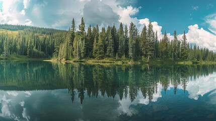 Fototapeta premium Serene Canadian Pine Forest and Lake. Generative AI