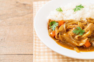 Japanese curry rice with sliced pork, carrot and onions