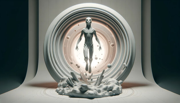 3D creature emerging from an interdimensional portal