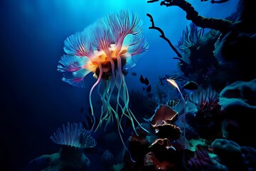 Dive into an Underwater World with Bioluminescent Creatures and Phosphorescent Flora