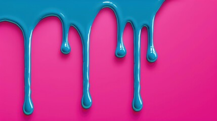 Creative vector illustration Blue paint drips on a pink wall. Water spill backdrop with space for text.