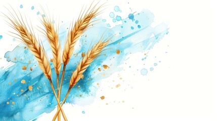 Naklejka premium Vibrant watercolor illustration for Baisakhi celebration with golden wheat sheaves.