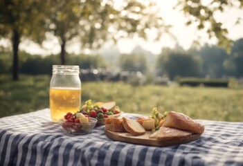 terrace lemonade glasses garden placed food table cold picnic standing