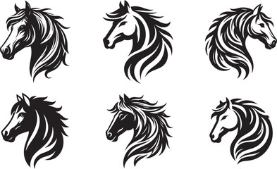 Set of Horse Head Silhouette Vector icon