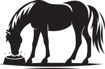 Horse eating silhouette vector art illustration  