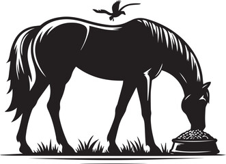 Horse eating silhouette vector art illustration  
