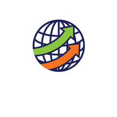 Globe And Arrow Logo Template. Worldwide Shipping Business Logo. Logistic Company Vector Logo. Delivery Service Icon. Financial Symbol. Abstract Web Technology