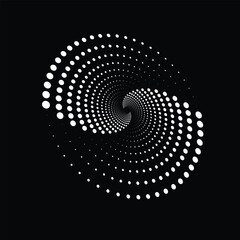 Vector dotted speed lines in vortex form. Geometric art. Segmented circle. Arc lines. Trendy design element for frame, round logo, sign, symbol, web, prints, posters, template, pattern, backdrop