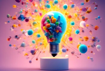 lightbulb representing illustration 3d mind colorful person imagination creative collage thought creativity thinking colours brain idea high-coloured concentration