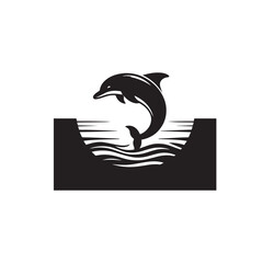 Playful dolphins jumping out of the ocean waves. Isolated on white background vector illustration