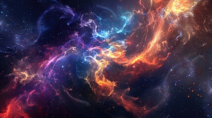 Artistic interpretation of cosmic energy with swirling nebula-like forms and vivid celestial colors, capturing the essence of the universe.