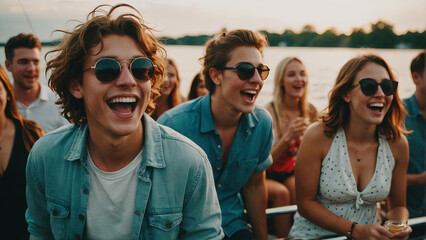 Young People Laughing During Yacht Party